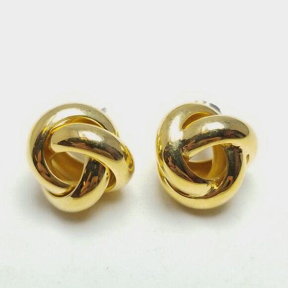 Vintage Gold Tone Knot Shape Stud Earrings, Classic Minimal Design, Estate - Picture 1 of 6
